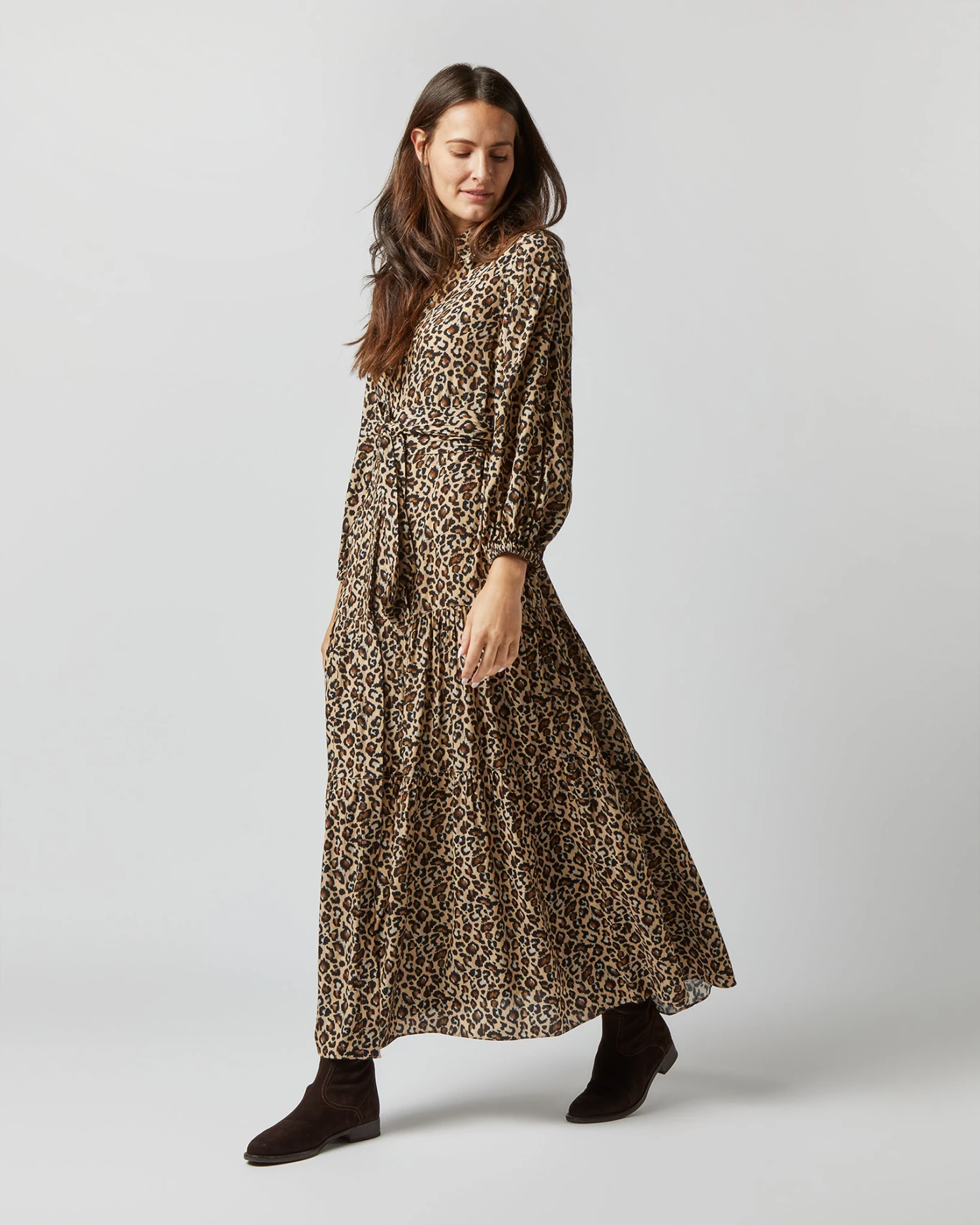 Isla Shirtdress In Camel/Black Painterly Leopard Crepe De Chine 3 Isla Shirtdress In Camel/Black Painterly Leopard Crepe De Chine - Image 3