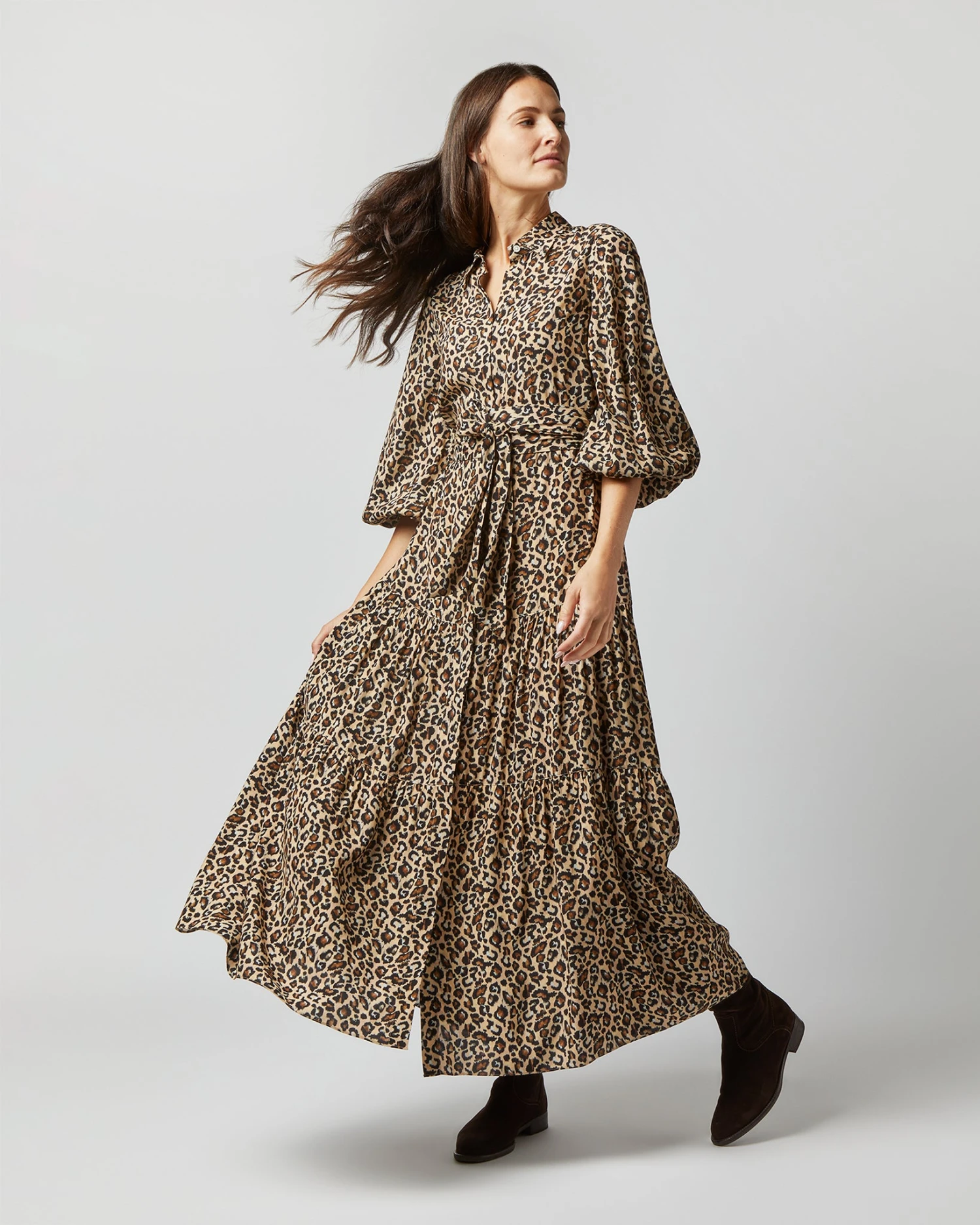 Isla Shirtdress In Camel/Black Painterly Leopard Crepe De Chine 8 Isla Shirtdress In Camel/Black Painterly Leopard Crepe De Chine - Image 8