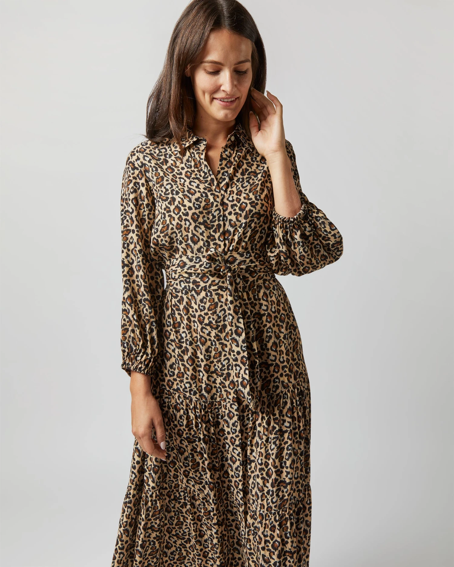 Isla Shirtdress In Camel/Black Painterly Leopard Crepe De Chine 2 Isla Shirtdress In Camel/Black Painterly Leopard Crepe De Chine - Image 2
