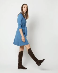 Felice Dress In Mid Heather Blue Merino Wool 8 Felice Dress In Mid Heather Blue Merino Wool -HERNO || ULLA JOHNSON || A.P.C. Shop S71423 1682