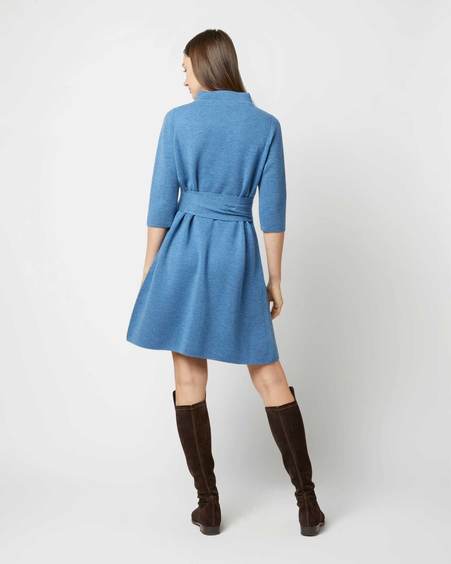 Felice Dress In Mid Heather Blue Merino Wool 5 Felice Dress In Mid Heather Blue Merino Wool - Image 5
