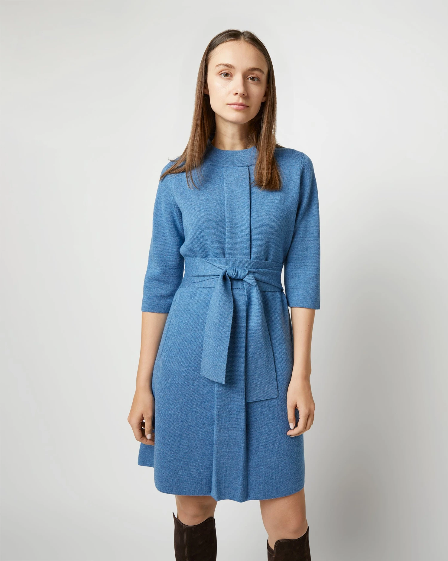 Felice Dress In Mid Heather Blue Merino Wool 2 Felice Dress In Mid Heather Blue Merino Wool - Image 2