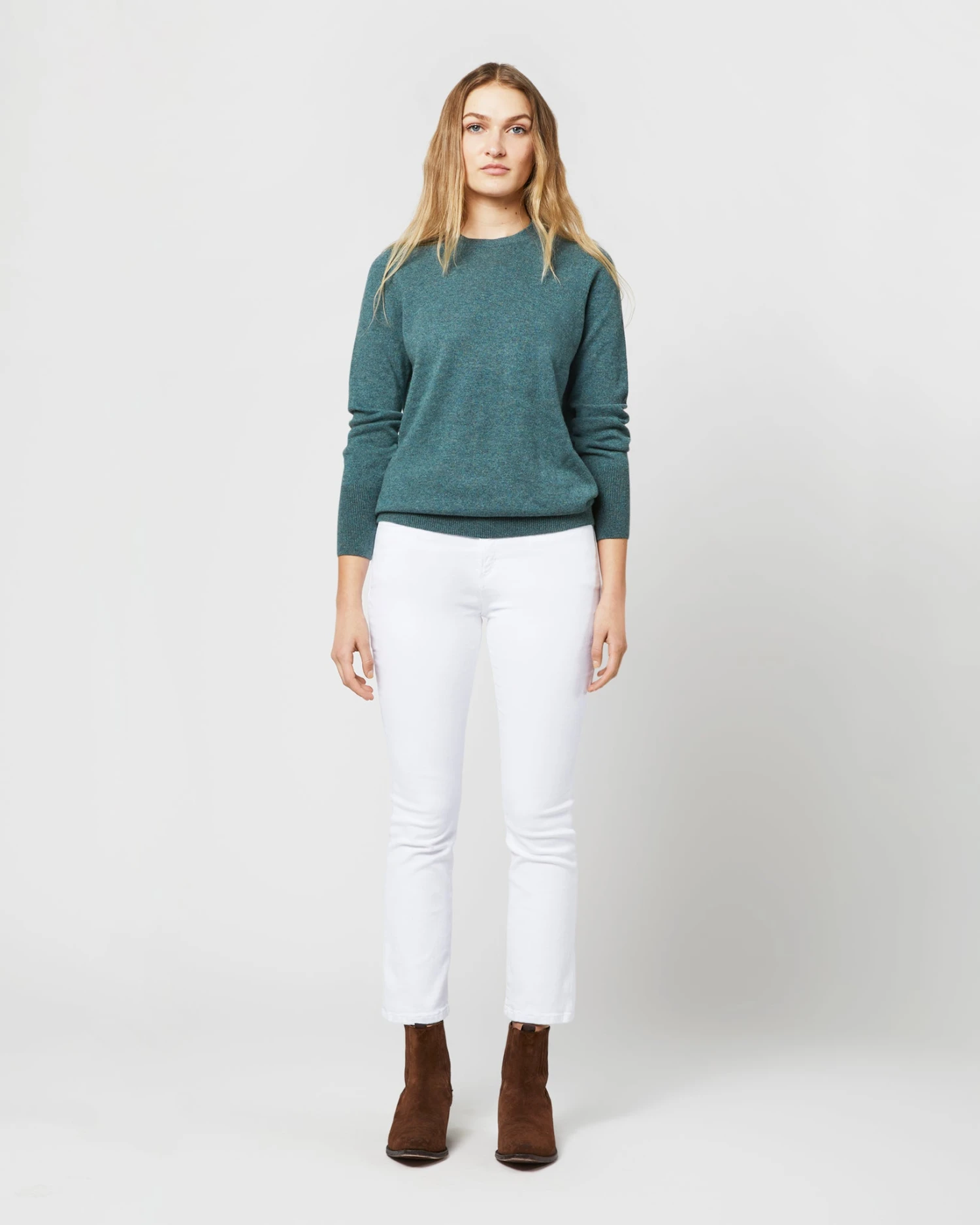 Cydney Boyfriend Crewneck Sweater In Heather Pine Cashmere 1 Cydney Boyfriend Crewneck Sweater In Heather Pine Cashmere
