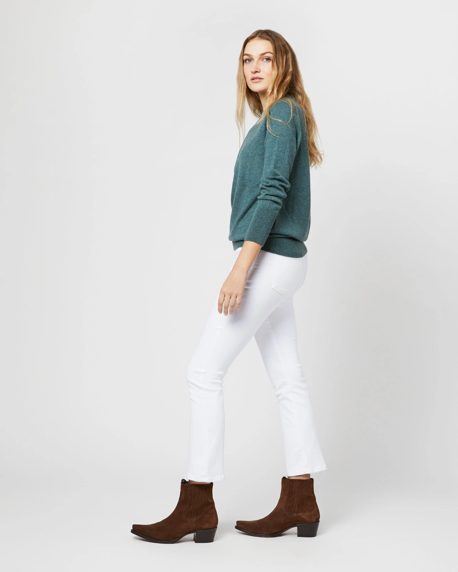 Cydney Boyfriend Crewneck Sweater In Heather Pine Cashmere 3 Cydney Boyfriend Crewneck Sweater In Heather Pine Cashmere - Image 3