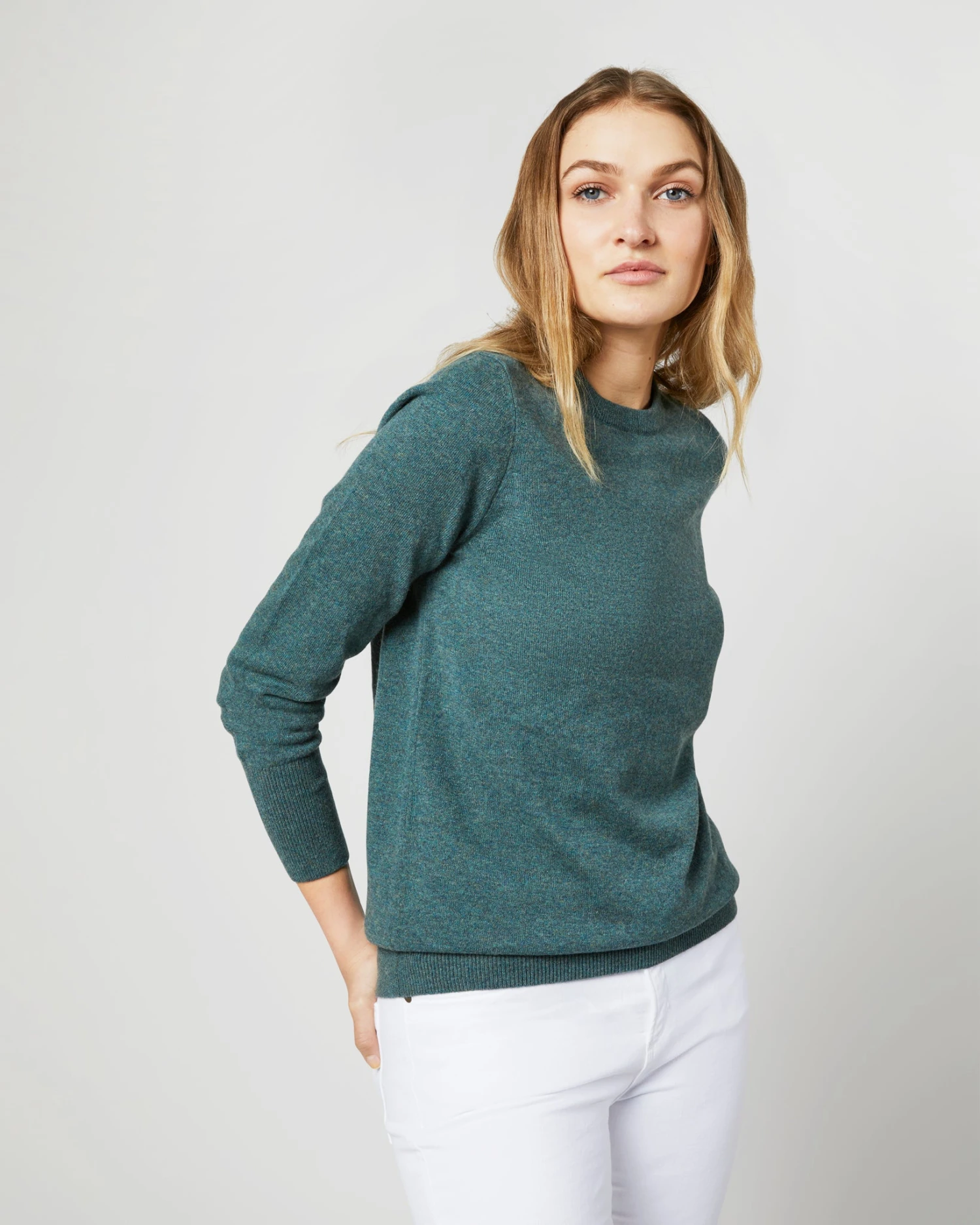 Cydney Boyfriend Crewneck Sweater In Heather Pine Cashmere 2 Cydney Boyfriend Crewneck Sweater In Heather Pine Cashmere - Image 2