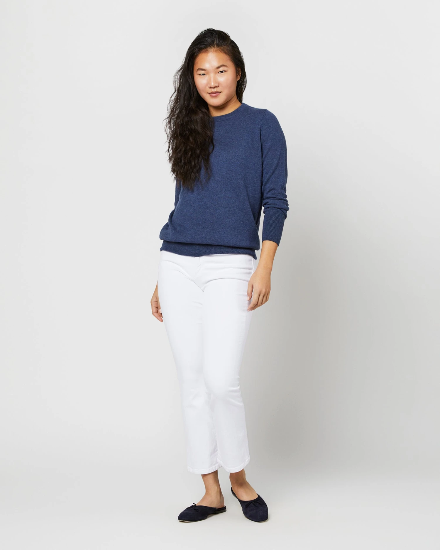 Cydney Boyfriend Crewneck Sweater In Heather Navy Cashmere 2 Cydney Boyfriend Crewneck Sweater In Heather Navy Cashmere - Image 2