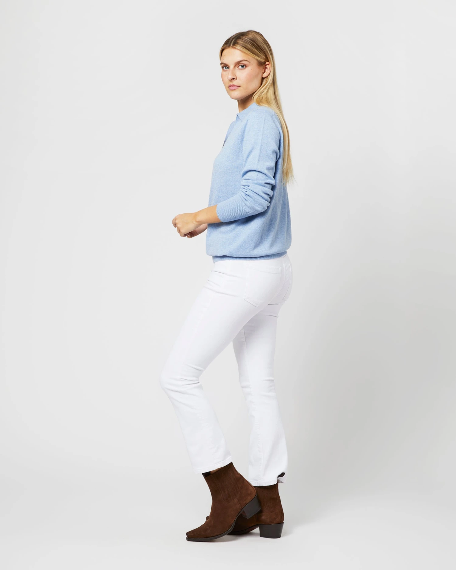 Cydney Johnny-Collar Sweater In Pale Heather Blue Cashmere 4 Cydney Johnny-Collar Sweater In Pale Heather Blue Cashmere - Image 4