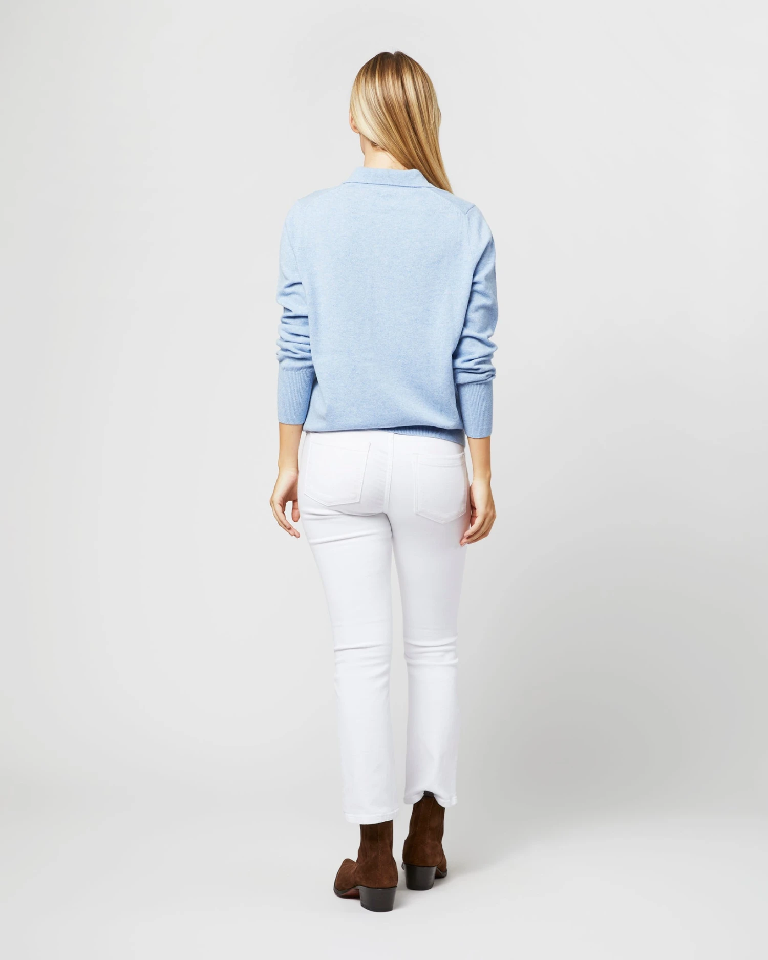 Cydney Johnny-Collar Sweater In Pale Heather Blue Cashmere 6 Cydney Johnny-Collar Sweater In Pale Heather Blue Cashmere - Image 6
