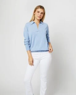 Cydney Johnny-Collar Sweater In Pale Heather Blue Cashmere 8 Cydney Johnny-Collar Sweater In Pale Heather Blue Cashmere -HERNO || ULLA JOHNSON || A.P.C. Shop S71428 1543