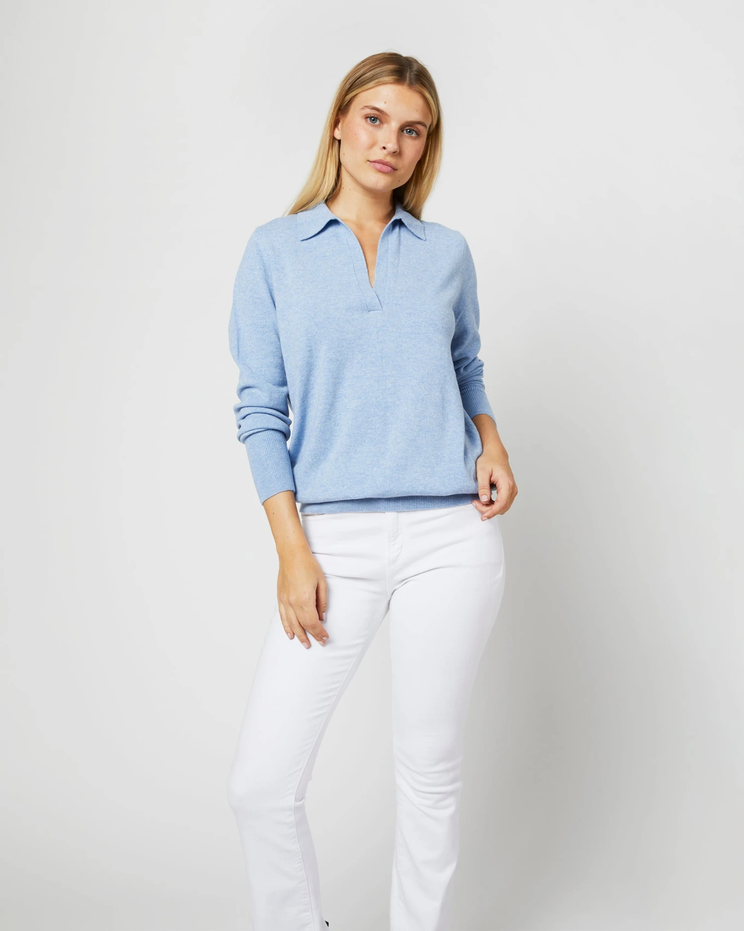 Cydney Johnny-Collar Sweater In Pale Heather Blue Cashmere 3 Cydney Johnny-Collar Sweater In Pale Heather Blue Cashmere - Image 3