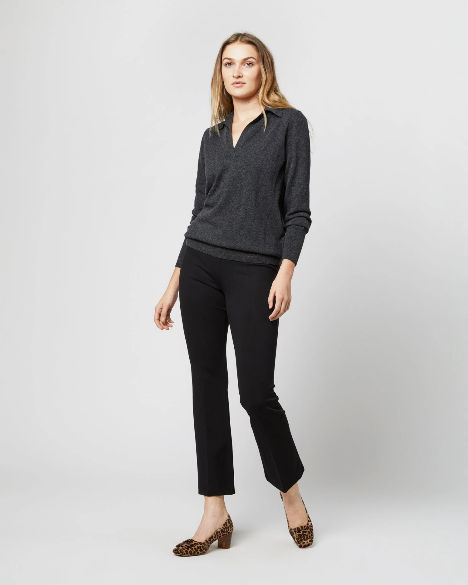 Cydney Johnny-Collar Sweater In Charcoal Cashmere 2 Cydney Johnny-Collar Sweater In Charcoal Cashmere - Image 2