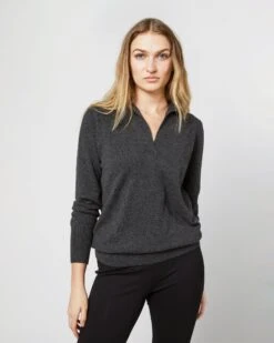 Cydney Johnny-Collar Sweater In Charcoal Cashmere 7 Cydney Johnny-Collar Sweater In Charcoal Cashmere -HERNO || ULLA JOHNSON || A.P.C. Shop S71429 2512