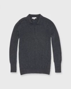 Cydney Johnny-Collar Sweater In Charcoal Cashmere