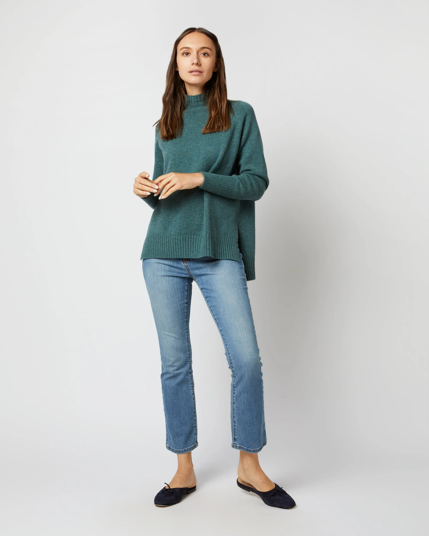 Marie Funnel-Neck Sweater In Heather Pine Cashmere 2 Marie Funnel-Neck Sweater In Heather Pine Cashmere - Image 2