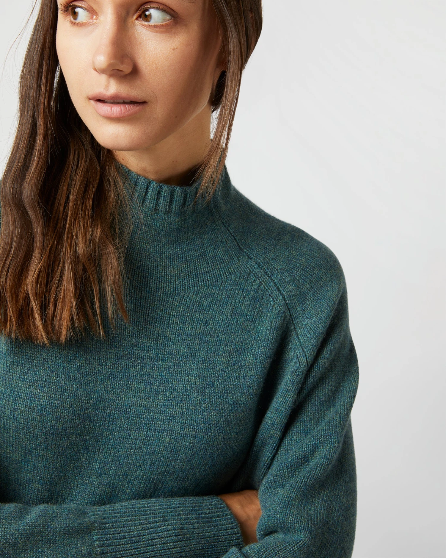 Marie Funnel-Neck Sweater In Heather Pine Cashmere 5 Marie Funnel-Neck Sweater In Heather Pine Cashmere - Image 5