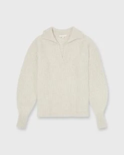 Blaire Johnny-Collar Shaker Sweater In Wheat Cashmere