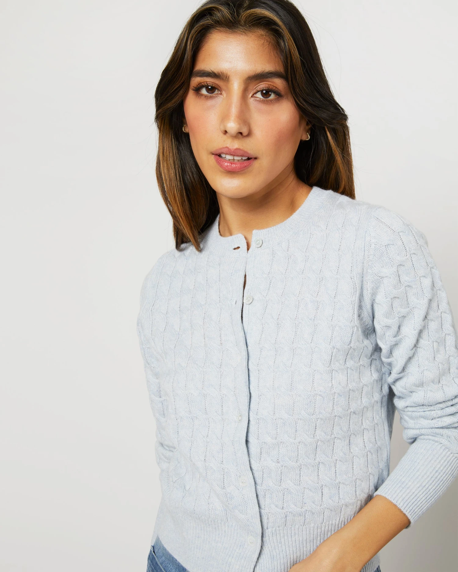 Cable Cardigan In Frost Cashmere 6 Cable Cardigan In Frost Cashmere - Image 6