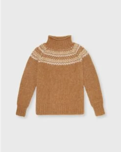 Marge Fairisle Sweater In Camel Brushed Wool/Alpaca Blend