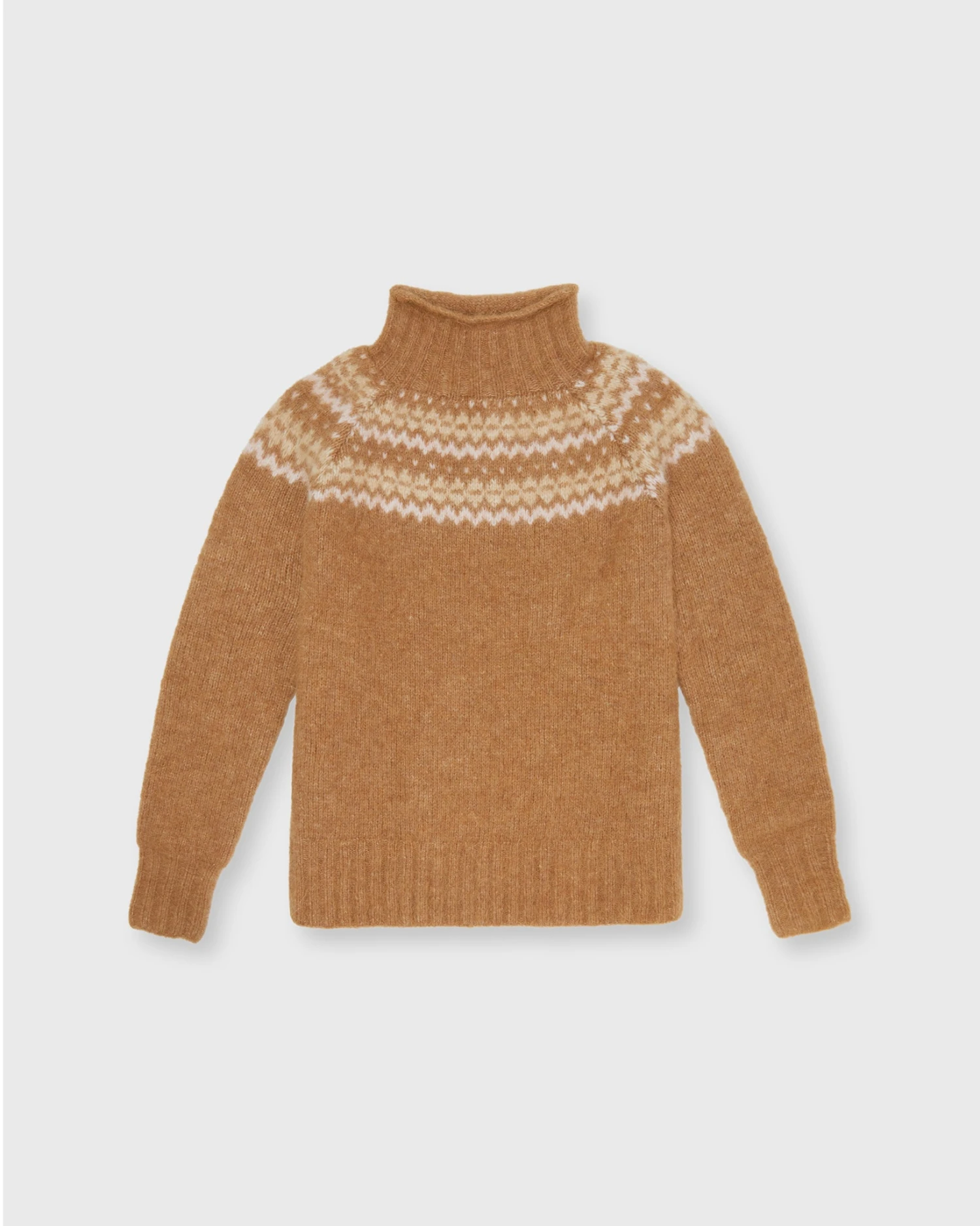 Marge Fairisle Sweater In Camel Brushed Wool/Alpaca Blend 1 Marge Fairisle Sweater In Camel Brushed Wool/Alpaca Blend