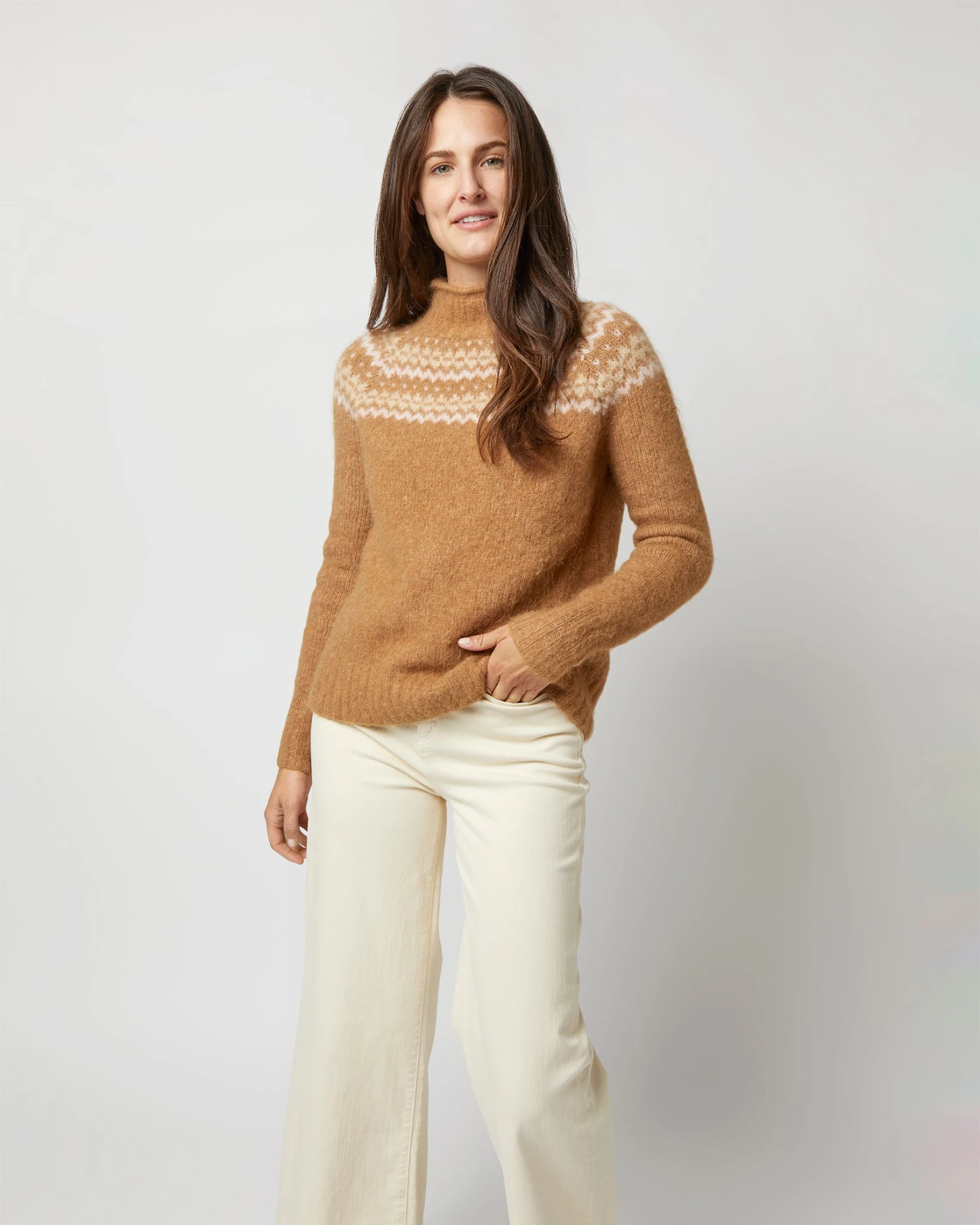 Marge Fairisle Sweater In Camel Brushed Wool/Alpaca Blend 2 Marge Fairisle Sweater In Camel Brushed Wool/Alpaca Blend - Image 2