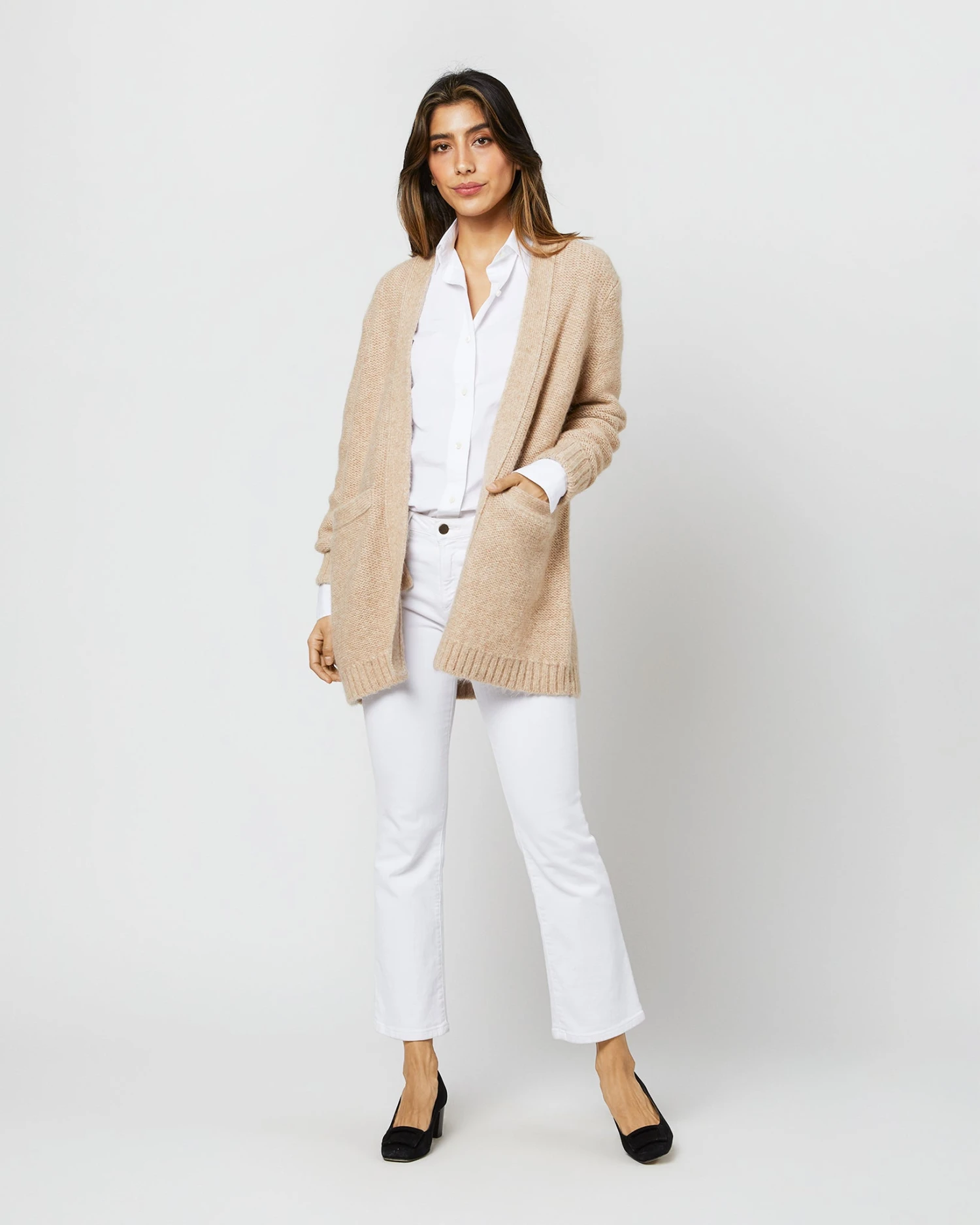 Tatum Cardigan In Light Natural Baby Alpaca/Baby Camel Hair Blend 2 Tatum Cardigan In Light Natural Baby Alpaca/Baby Camel Hair Blend - Image 2