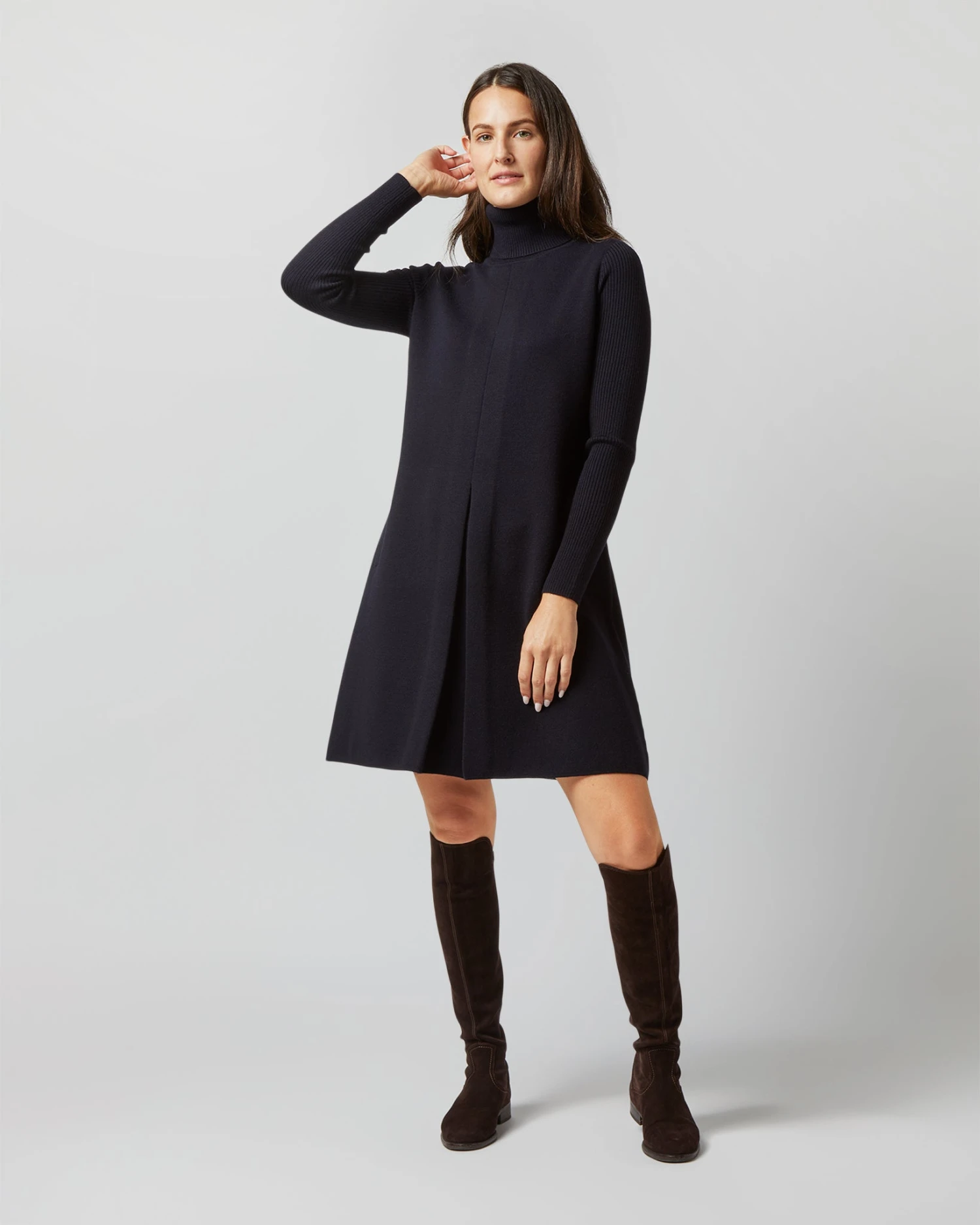 Fosette Dress In Navy Merino Wool 1 Fosette Dress In Navy Merino Wool