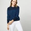 Cydney Boyfriend Crewneck Sweater In Navy/Blue Stripe Cashmere