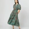 ULLA JOHNSON Olina Dress In Jade Trailing Lotus