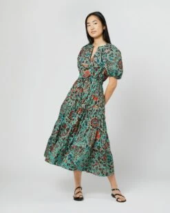 ULLA JOHNSON Olina Dress In Jade Trailing Lotus
