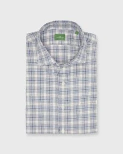 Spread Collar Sport Shirt In Grey/Navy/Ochre Plaid Brushed Twill