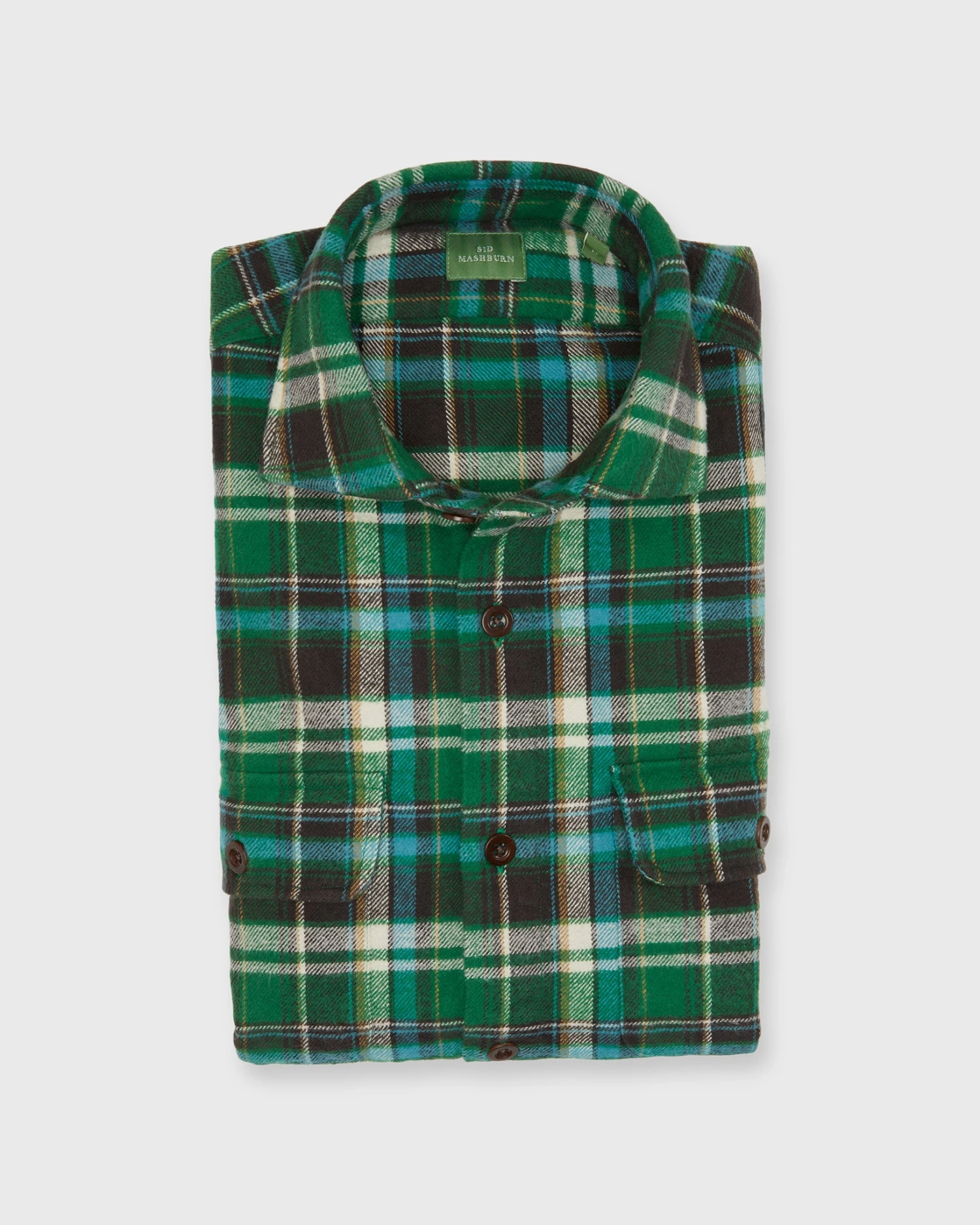 Band-Hem Work Shirt In Green/Brown/Sky Plaid Twill 1 Band-Hem Work Shirt In Green/Brown/Sky Plaid Twill