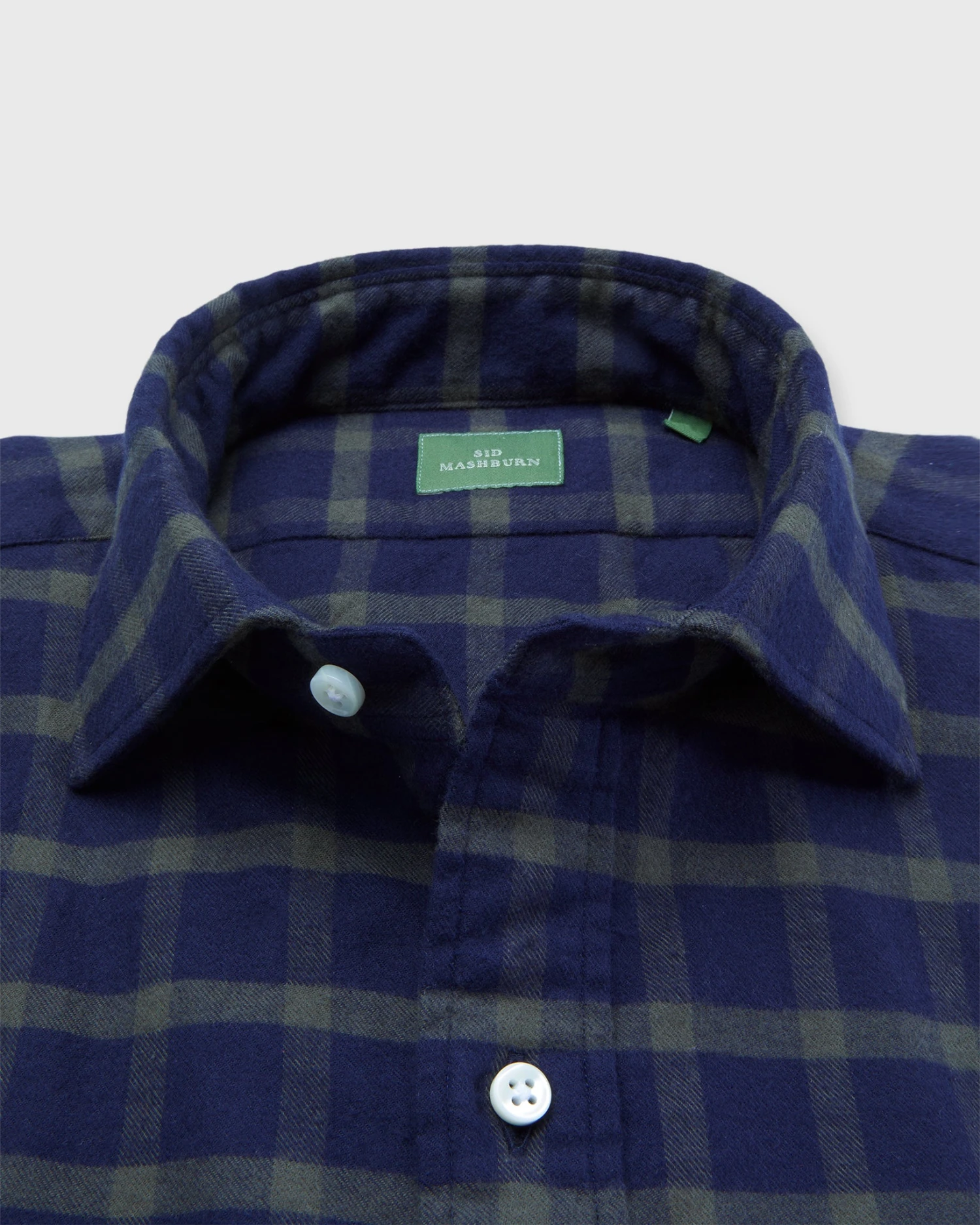 Spread Collar Sport Shirt In Navy/Olive Plaid Flannel 2 Spread Collar Sport Shirt In Navy/Olive Plaid Flannel - Image 2