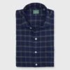 Spread Collar Sport Shirt In Navy/Olive Plaid Flannel