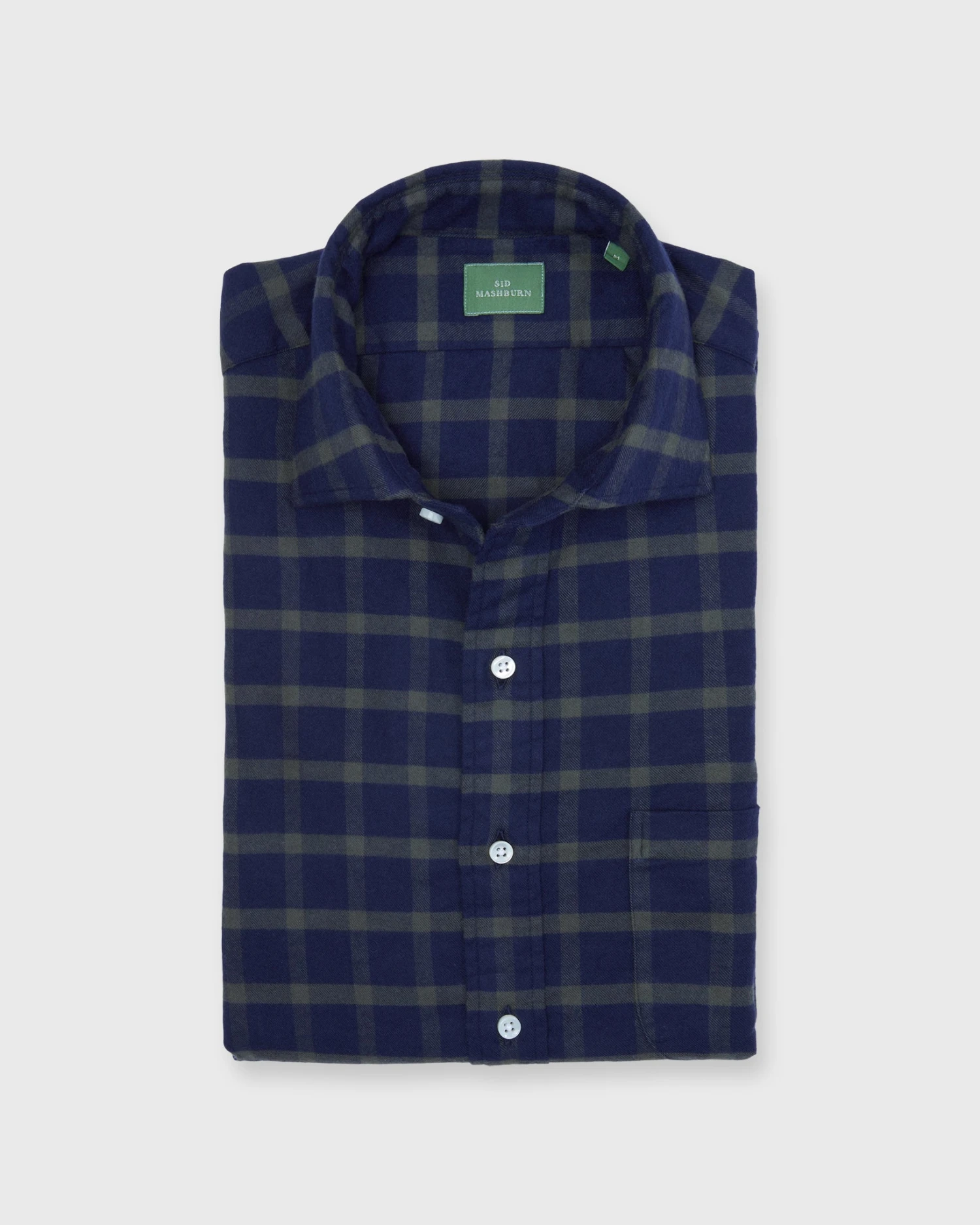 Spread Collar Sport Shirt In Navy/Olive Plaid Flannel 1 Spread Collar Sport Shirt In Navy/Olive Plaid Flannel