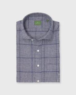 Otto Handmade Sport Shirt In Bone/Navy Brushed Glen Plaid Melton