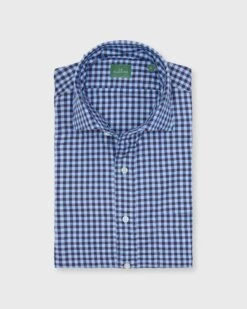 Spread Collar Sport Shirt In Brown/Sky Gingham Twill