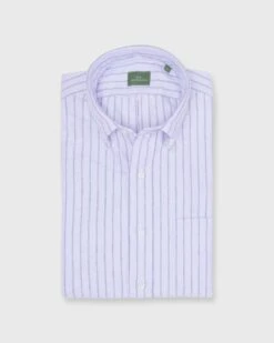 Button-Down Sport Shirt In Lavender/Hunter Wide Stripe Oxford