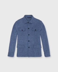Military Jacket In Dutch Blue Herringbone Harris Tweed