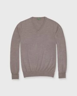 Fine-Gauge V-Neck Sweater In Otter Escorial Wool