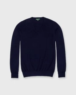 Fine-Gauge V-Neck Sweater In Navy Cashmere