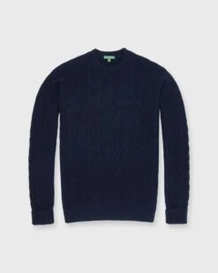 Cable-Knit Crewneck Sweater In Navy Cashmere