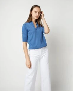 Half-Sleeved Georgina Sweater In Storm Blue Cashmere 9 Half-Sleeved Georgina Sweater In Storm Blue Cashmere -HERNO || ULLA JOHNSON || A.P.C. Shop S71889 4126