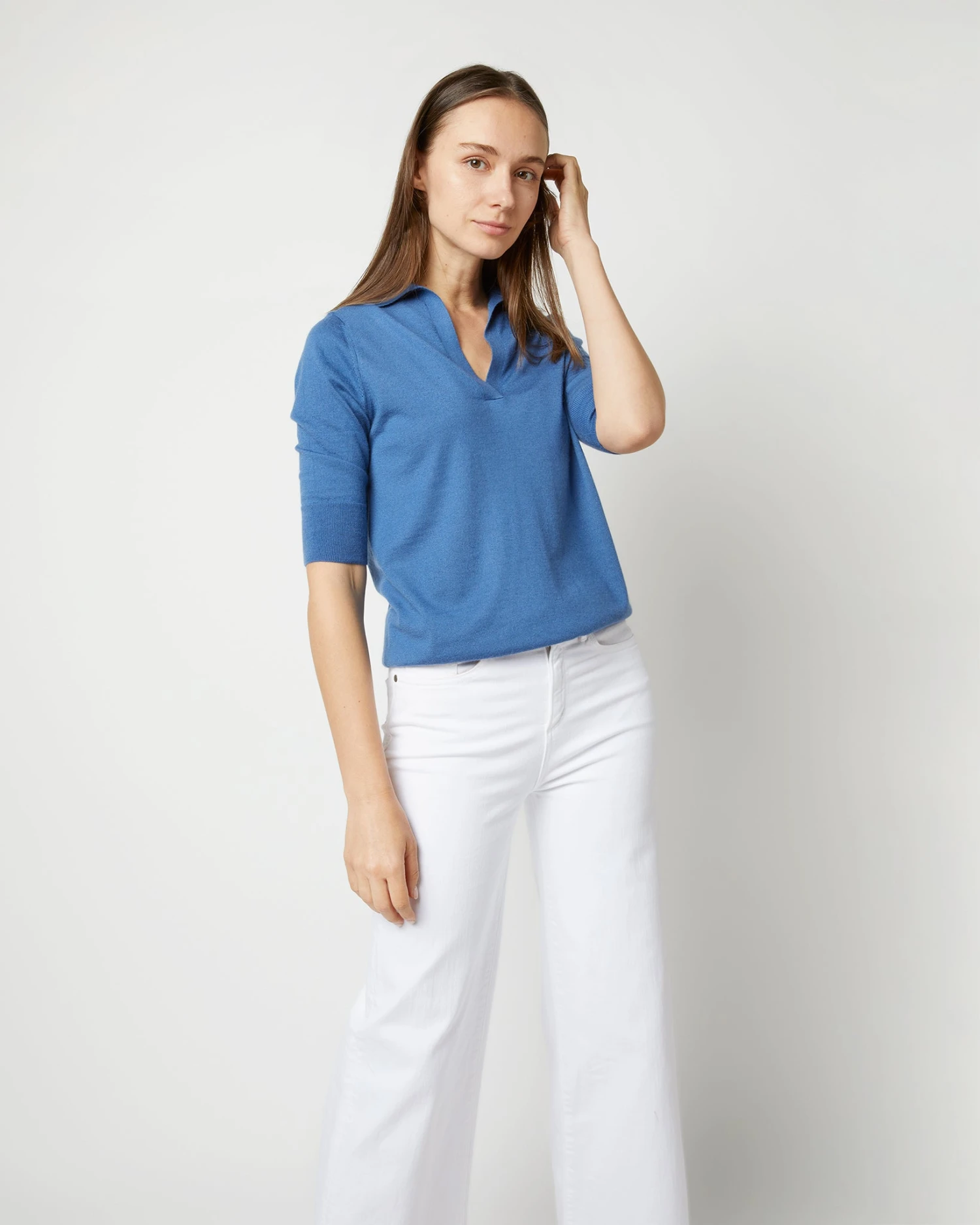 Half-Sleeved Georgina Sweater In Storm Blue Cashmere 4 Half-Sleeved Georgina Sweater In Storm Blue Cashmere - Image 4