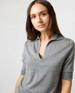 Half-Sleeved Georgina Sweater In Oxford Grey Cashmere 11 Half-Sleeved Georgina Sweater In Oxford Grey Cashmere -HERNO || ULLA JOHNSON || A.P.C. Shop S71890 1246