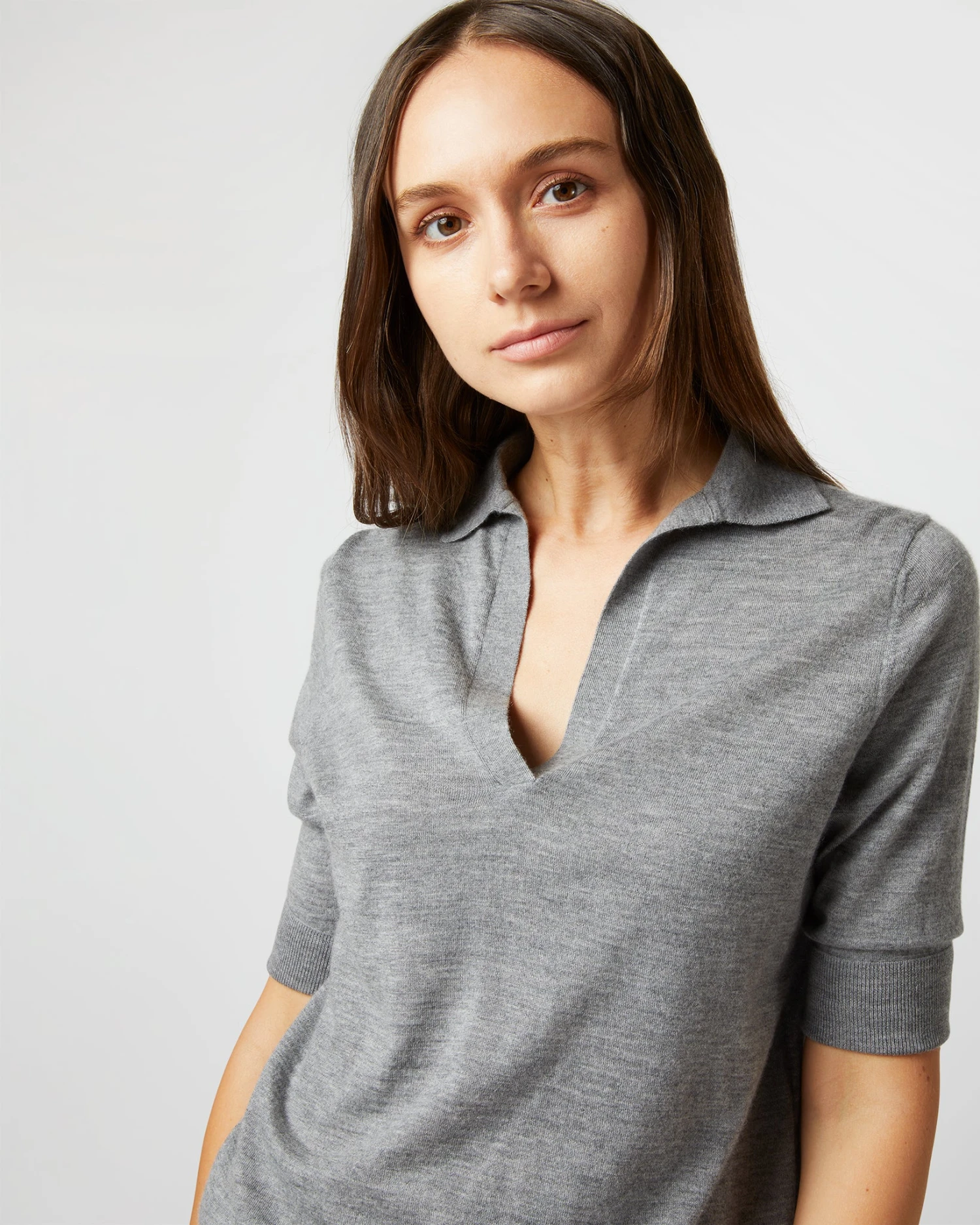 Half-Sleeved Georgina Sweater In Oxford Grey Cashmere 3 Half-Sleeved Georgina Sweater In Oxford Grey Cashmere - Image 3