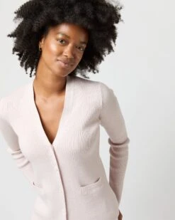 Nia Long-Sleeved Ribbed Cardigan In Blush Cotton/Silk 10 Nia Long-Sleeved Ribbed Cardigan In Blush Cotton/Silk -HERNO || ULLA JOHNSON || A.P.C. Shop S71892 3120