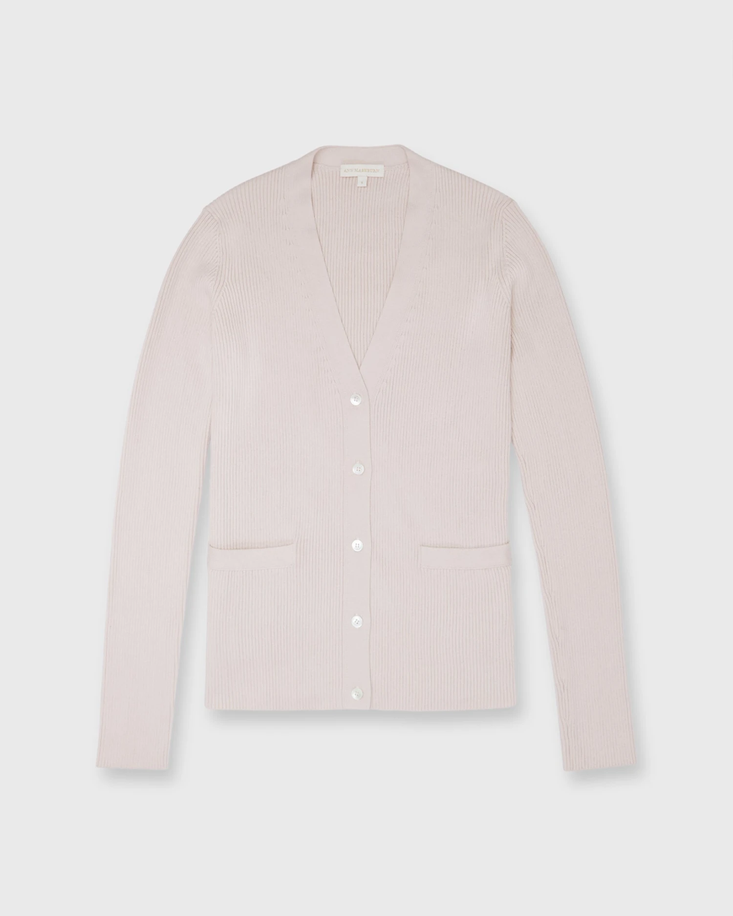 Nia Long-Sleeved Ribbed Cardigan In Blush Cotton/Silk 1 Nia Long-Sleeved Ribbed Cardigan In Blush Cotton/Silk
