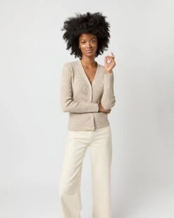 Nia Long-Sleeved Ribbed Cardigan In Latte Cotton/Silk -HERNO || ULLA JOHNSON || A.P.C. Shop S71893 2912