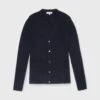 Nia Long-Sleeved Ribbed Cardigan In Navy Cotton/Silk