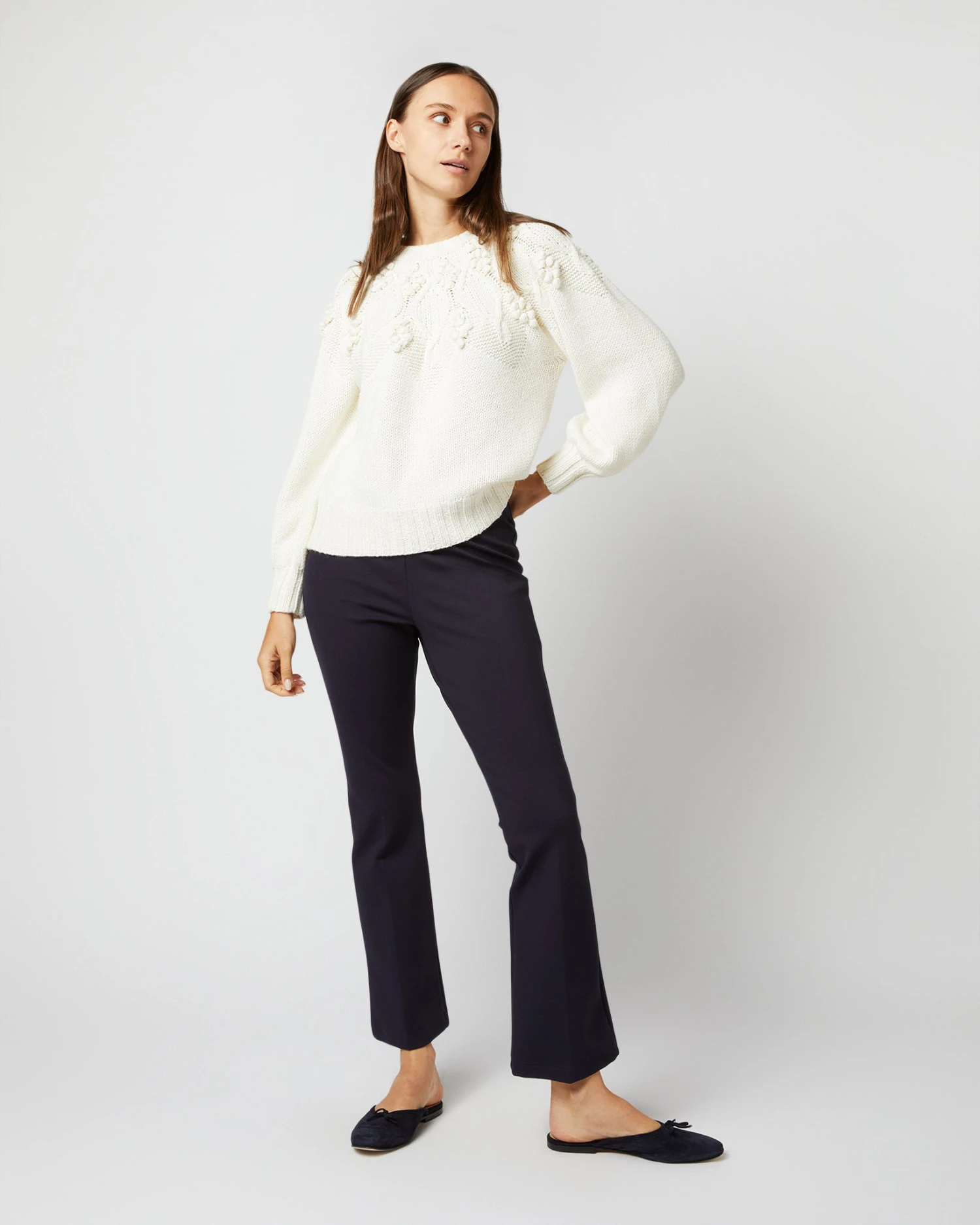 Lacey Sweater In Ivory Organic Cotton/Baby Alpaca 3 Lacey Sweater In Ivory Organic Cotton/Baby Alpaca - Image 3